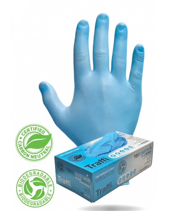 (pack Of 100) Traffi TD01 Sustain Small PF Blue Nitrile Disposable Gloves