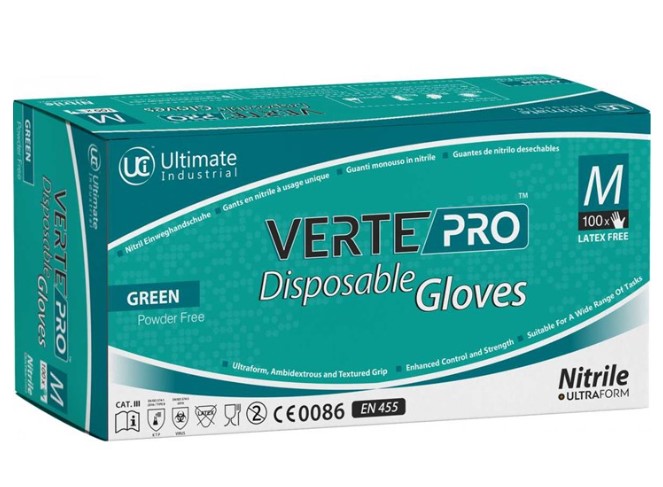 (pack Of 100) Vertepro Large PF Green Nitrile Disposable Gloves